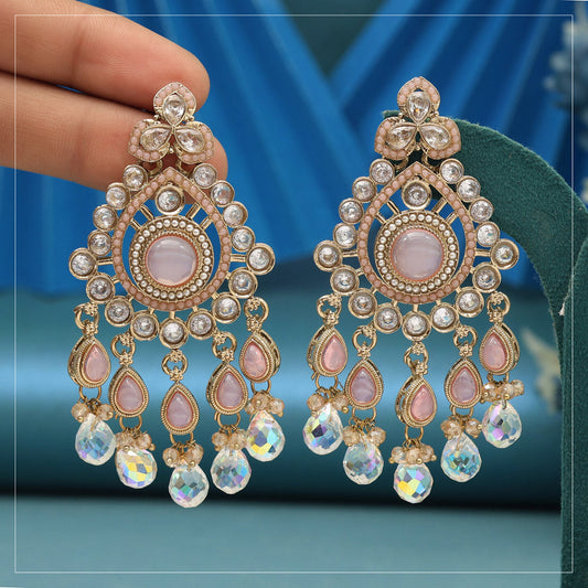 Baby Pink Color American Diamond Earrings (ADE621BPNK)