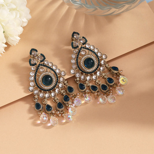 Turquoise Blue Color American Diamond Earrings (ADE621TBLU)