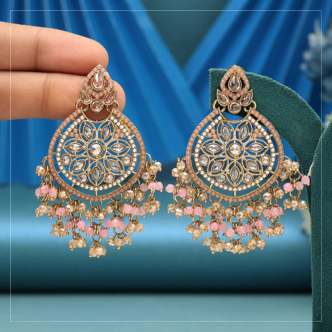Baby Pink Color American Diamond Earrings (ADE623BPNK)