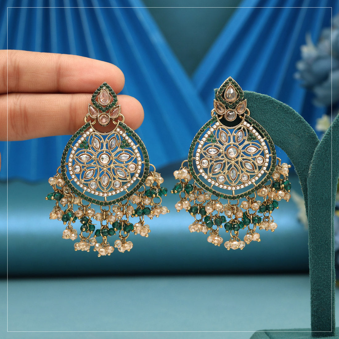 Green Color American Diamond Earrings (ADE623GRN)