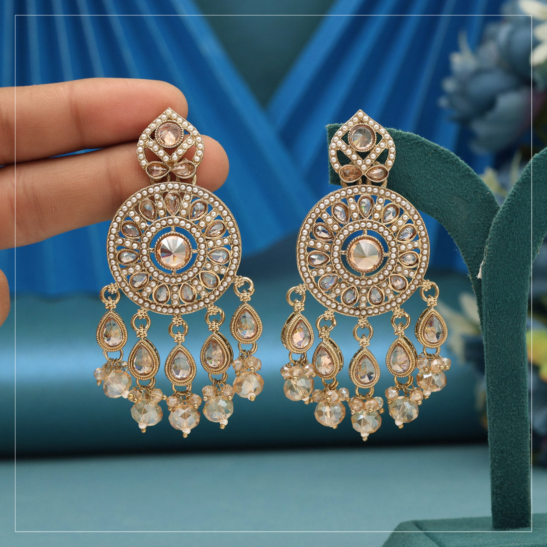 Gold Color American Diamond Earrings (ADE625GLD)