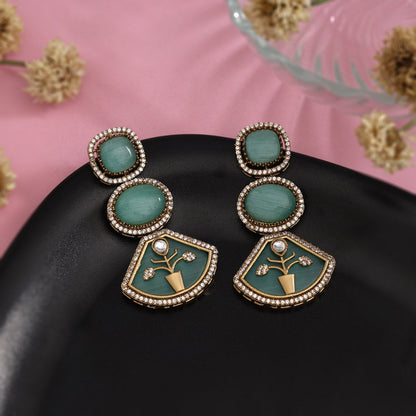 Pista Green Color American Diamond Earrings