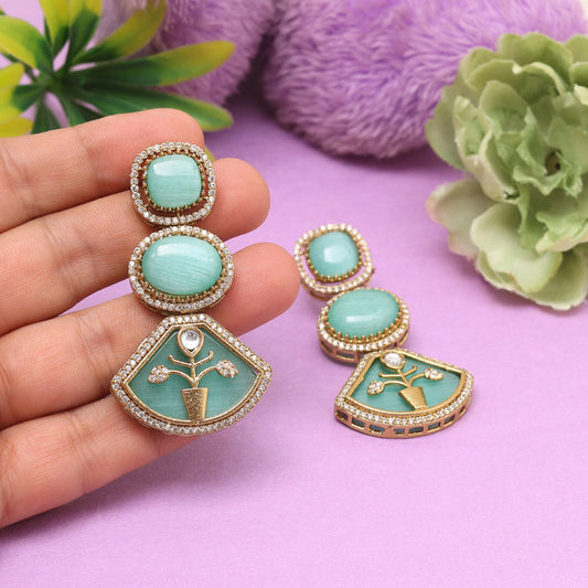 Pista Green Color American Diamond Earrings