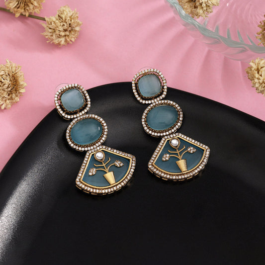Sky Blue Color American Diamond Earrings