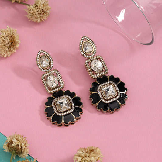 Black Color Meena Work American Diamond Earrings