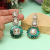 Green Color Meena Work American Diamond Earrings