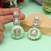 Parrot Green Color Meena Work American Diamond Earrings