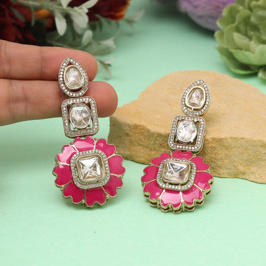 Rani Color Meena Work American Diamond Earrings