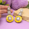 Yellow Color Meena Work American Diamond Earrings