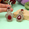 Maroon Color American Diamond Earrings