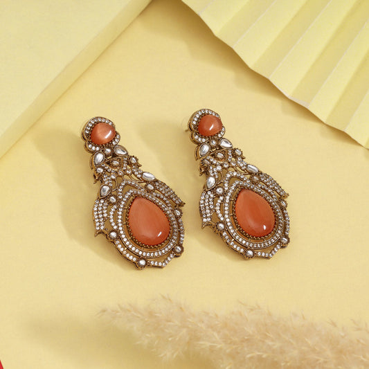Peach Color American Diamond Earrings