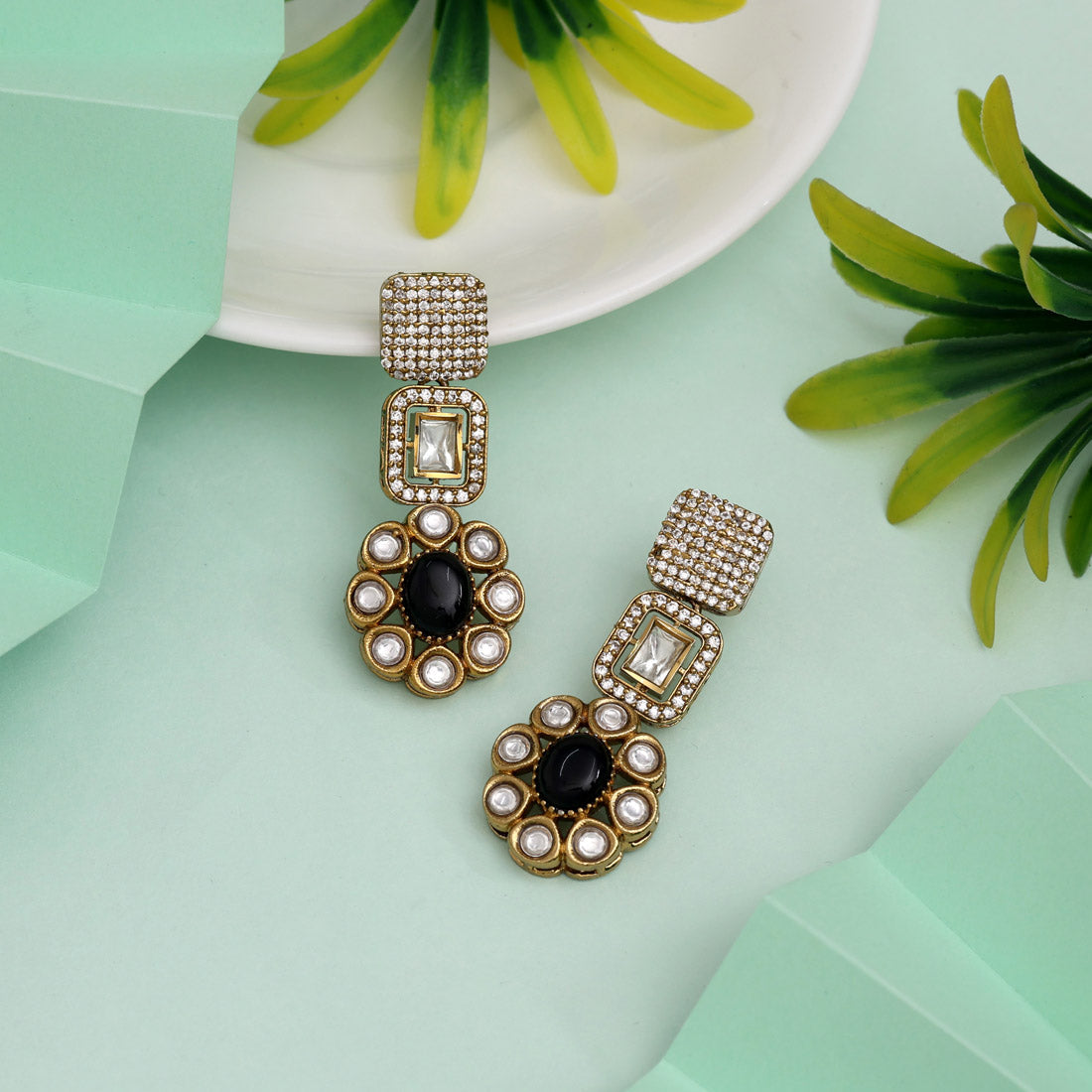 Bold Black Color American Diamond Earrings For Glamorous Night Out Looks