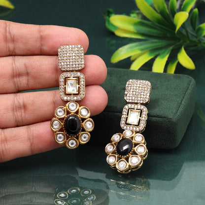 Bold Black Color American Diamond Earrings For Glamorous Night Out Looks