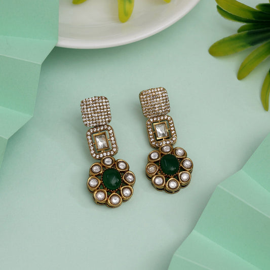 Fresh Green Color American Diamond Earrings Perfect For Festive Occasions