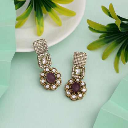 Royal Purple Color American Diamond Earrings For Majestic Party Moments