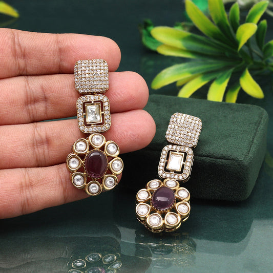 Royal Purple Color American Diamond Earrings For Majestic Party Moments