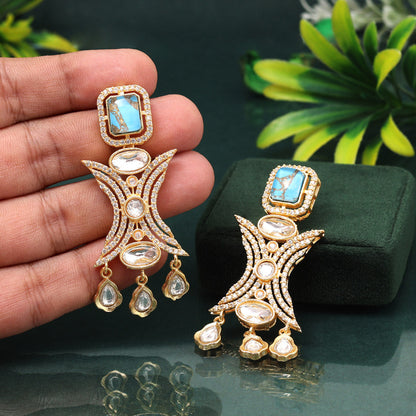 Stunning Firozi Color American Diamond Earrings For Eye-Catching Celebrations