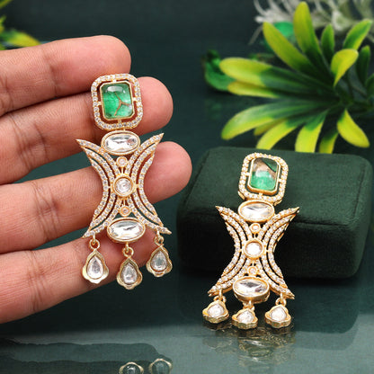 Graceful Green Color American Diamond Earrings With Subtle Elegant Sparkle