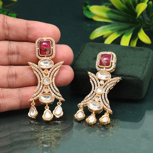 Vibrant Rani Color American Diamond Earrings With Traditional Festival Charm
