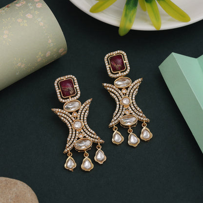 Vibrant Rani Color American Diamond Earrings With Traditional Festival Charm