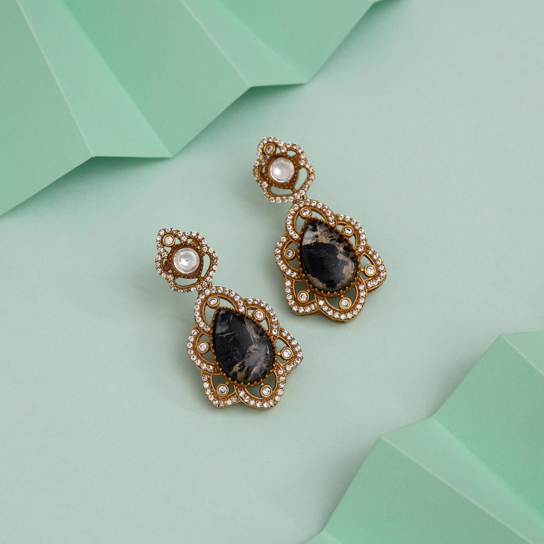 Dashing Black Color American Diamond Earrings For Formal Glamorous Attire