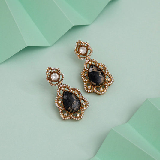 Dashing Black Color American Diamond Earrings For Formal Glamorous Attire