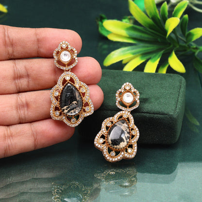 Dashing Black Color American Diamond Earrings For Formal Glamorous Attire