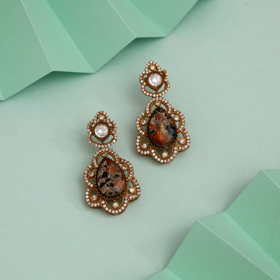 Colorful Multi Color American Diamond Earrings With Unique Ethnic Appeal
