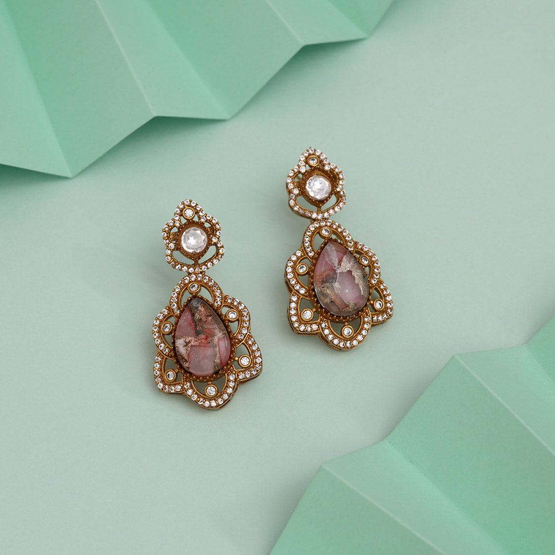 Sweet Pink Color American Diamond Earrings For Soft Romantic Moments