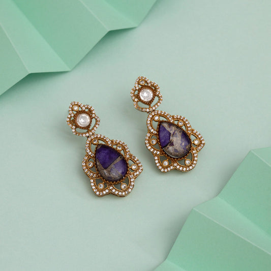 Majestic Purple Color American Diamond Earrings With Regal Style Statement