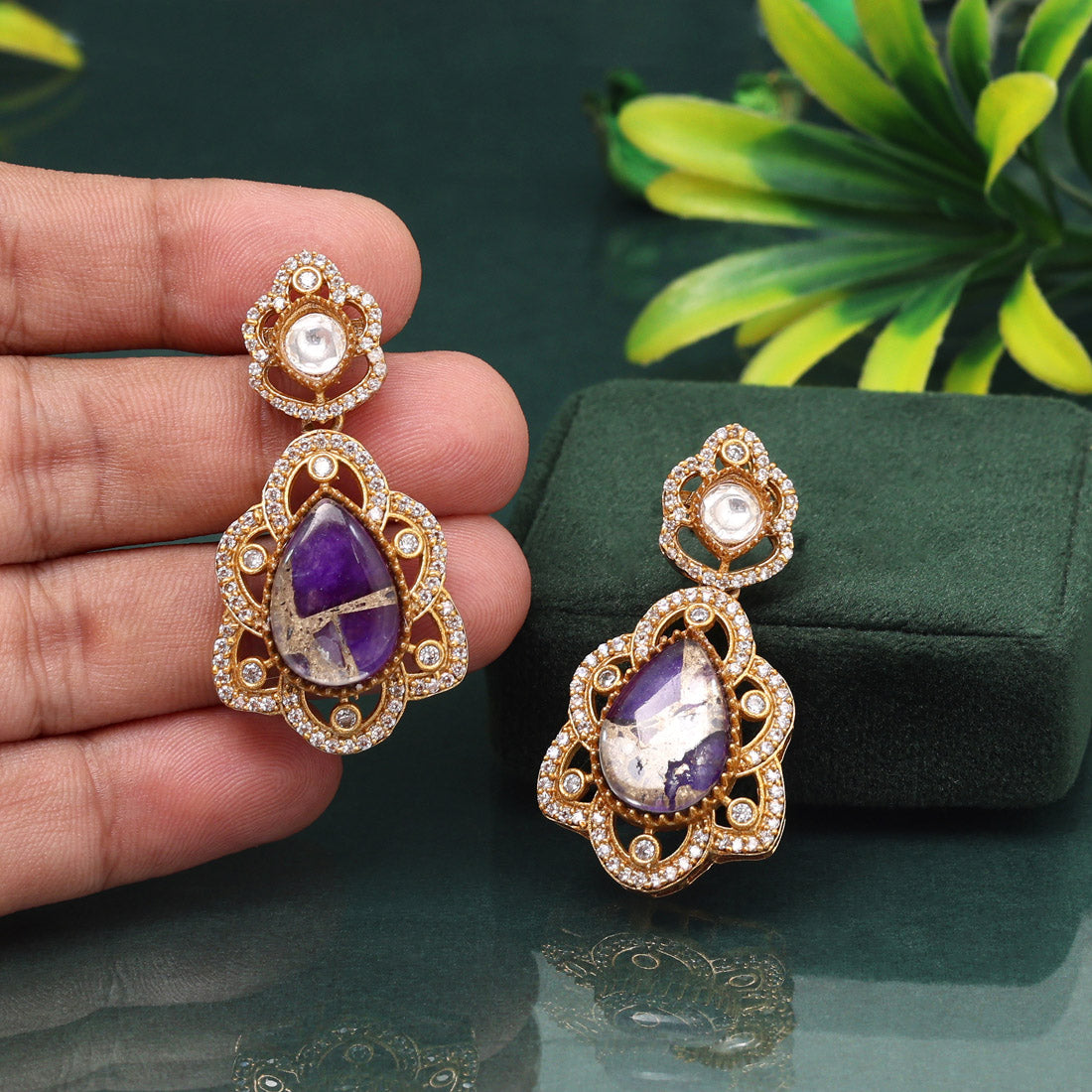 Majestic Purple Color American Diamond Earrings With Regal Style Statement