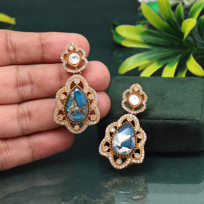 Bright Turquoise Blue Color American Diamond Earrings For Beach Wedding Looks
