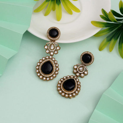 Intense Black Color American Diamond Earrings For Powerful Fashion Statement