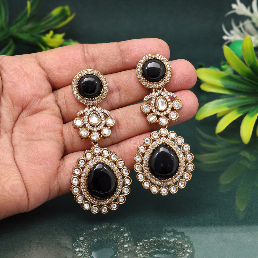 Intense Black Color American Diamond Earrings For Powerful Fashion Statement