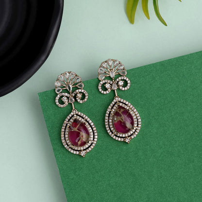 Lovely Rani Color American Diamond Earrings For Cultural Function Looks