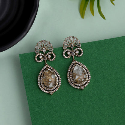 Elegant White Color American Diamond Earrings For Classy Formal Outfits