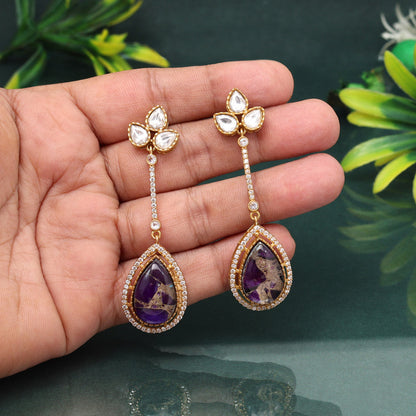 Charming Purple Color American Diamond Earrings For Radiant Festive Fashion