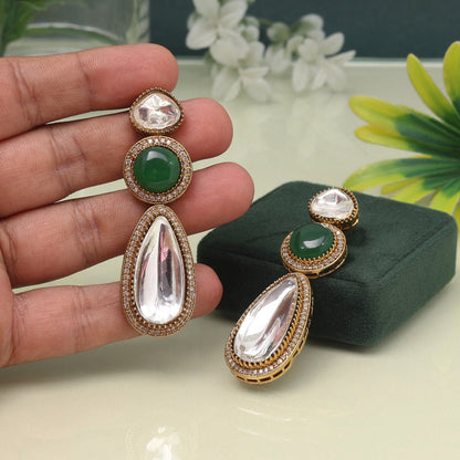 Dazzling Green Color American Diamond Earrings For Glamorous Festive Occasions
