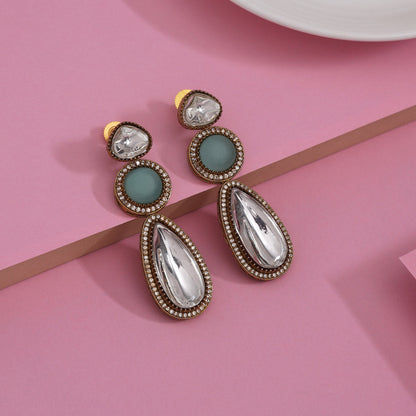 Elegant Pista Green Color American Diamond Earrings With Sparkling Floral Design
