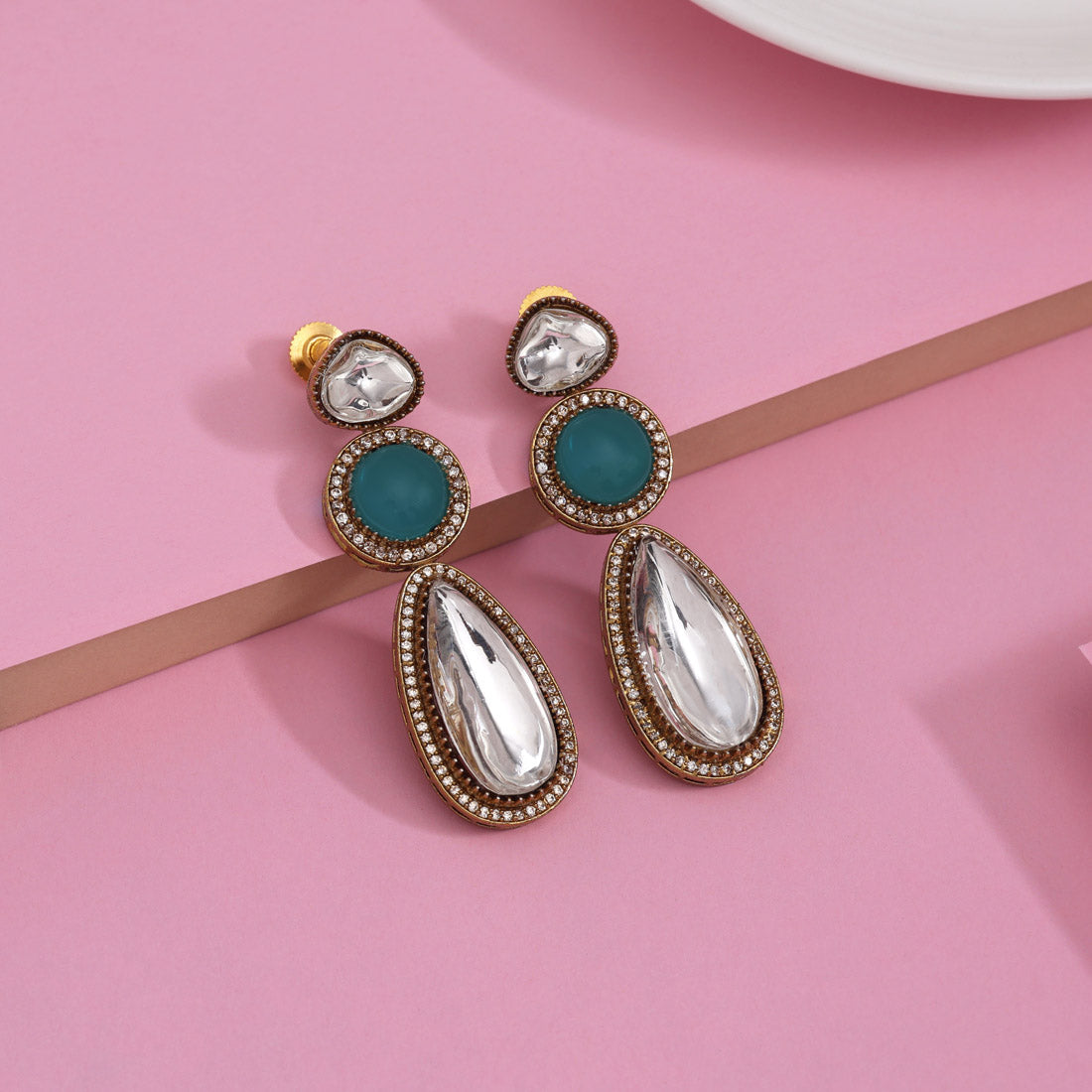 Rama Green Color American Diamond Earrings For A Unique Stylish Touch