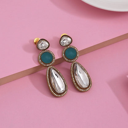 Rama Green Color American Diamond Earrings For A Unique Stylish Touch