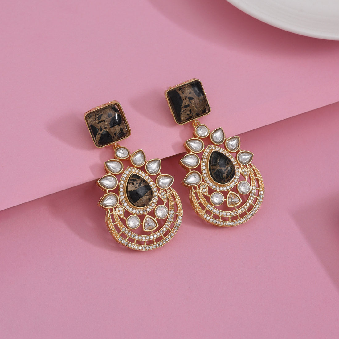 Classic Black Color American Diamond Earrings Perfect For All Outfits