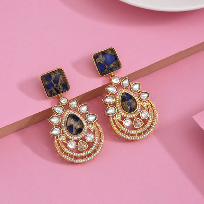 Blue Color American Diamond Earrings With Sparkle For Daily Wear