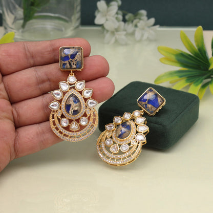 Blue Color American Diamond Earrings With Sparkle For Daily Wear