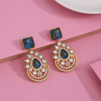Eye-Catching Turquoise Blue Color American Diamond Earrings For Stylish Vibes