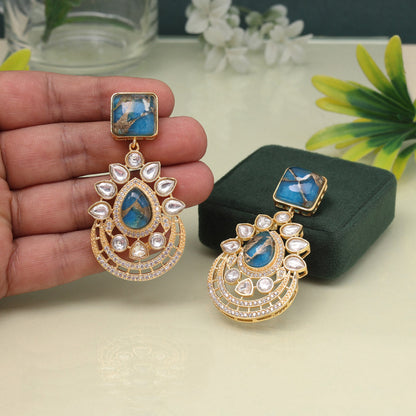 Eye-Catching Turquoise Blue Color American Diamond Earrings For Stylish Vibes