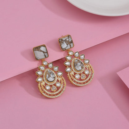 Elegant White Color American Diamond Earrings For Graceful Bridal Look