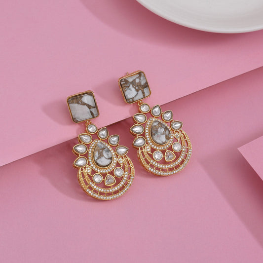 Elegant White Color American Diamond Earrings For Graceful Bridal Look