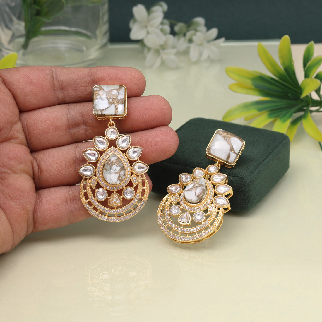 Elegant White Color American Diamond Earrings For Graceful Bridal Look