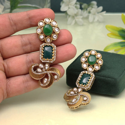 Green Color American Diamond Earrings With Diamond Finish And Modern Charm